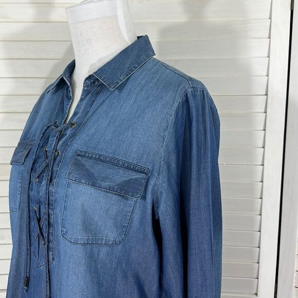 Chico’s Shirt Size 2 (12) Lace Up Cotton Popover - Picture 6 of 16